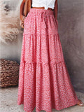 Boho Style Female Layered Paisley Printed Skirt with Pockets