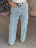 Women's Bling Solid Color High Waist Denim Pants