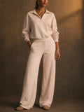 Women 2 Piece Casual Polo Wide Leg Lounge Set Sweatsuit