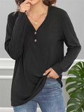 Women's Autumn V Neck Buttons Pullover Casual Long Sleeve Shirts
