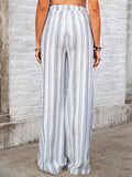 Women's Summer Stripe Pockets Drawstring Wide Leg Pants