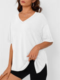 Women's Trendy Summer Solid Color Pullover Split Hem Shirts
