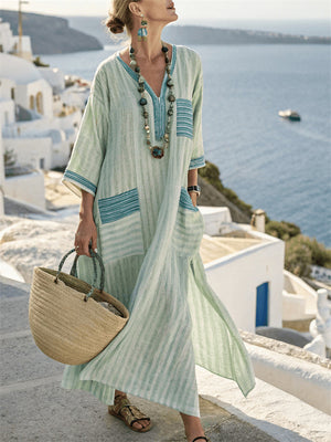 Women's Boho Holiday Style Casual V Neck Big Hem Dress