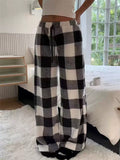 W‌inter Fleece Leopard Heart Print High Waist Wide Leg Women Casual Pants‌