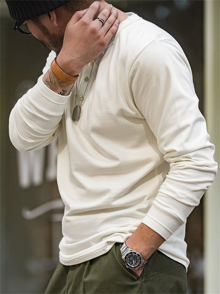 Comfortable Solid Color Workwear Henley Shirt for Men
