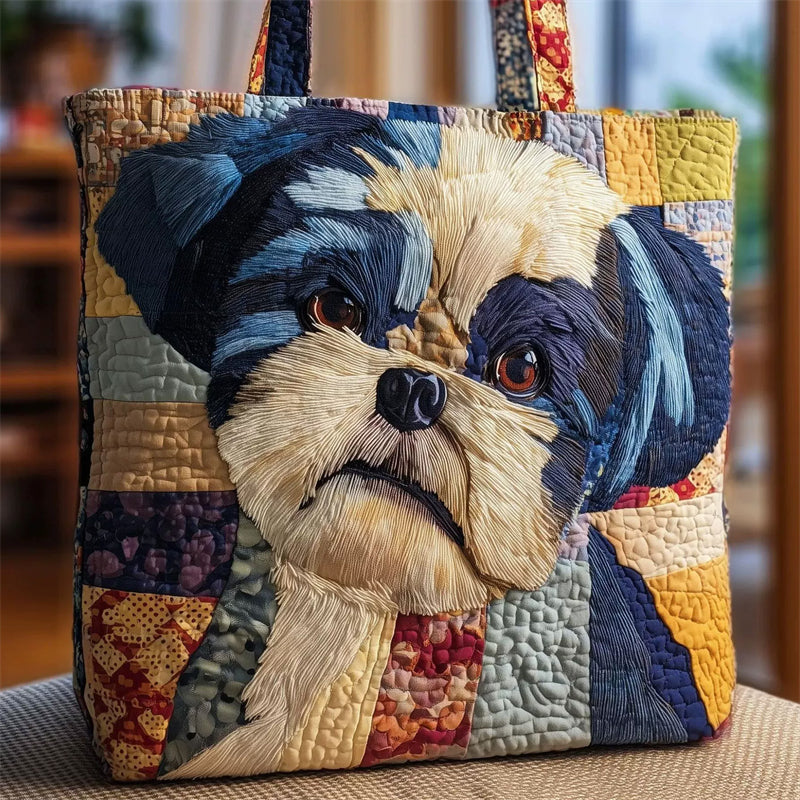 Shih Tzu Dog Patchwork Canvas Tote Bag