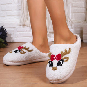 Christmas Little Deer Plush Lining Couple Home Slippers