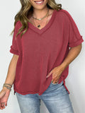 Women's Solid Color Pullover Split Patchwork T-Shirts