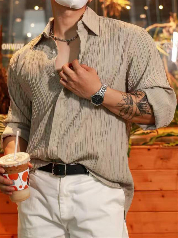 Men's Solid Color Lapel Long Sleeve Shirts