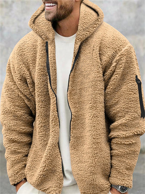 Men's Fashion Cozy Zip Up Plush Hooded Outerwear