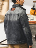 Retro Black Long Sleeve Lapel Cargo Denim Coat for Men