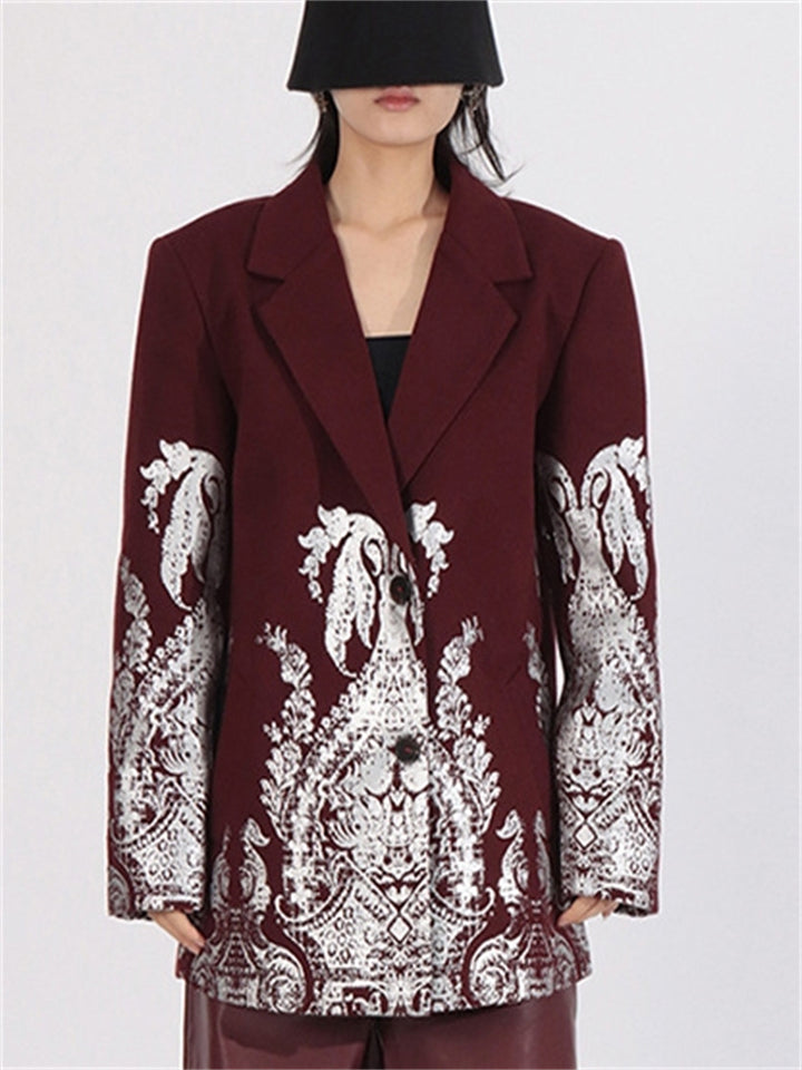 Ladies Long Sleeve Single Breasted Bronzing Print Suit Coat
