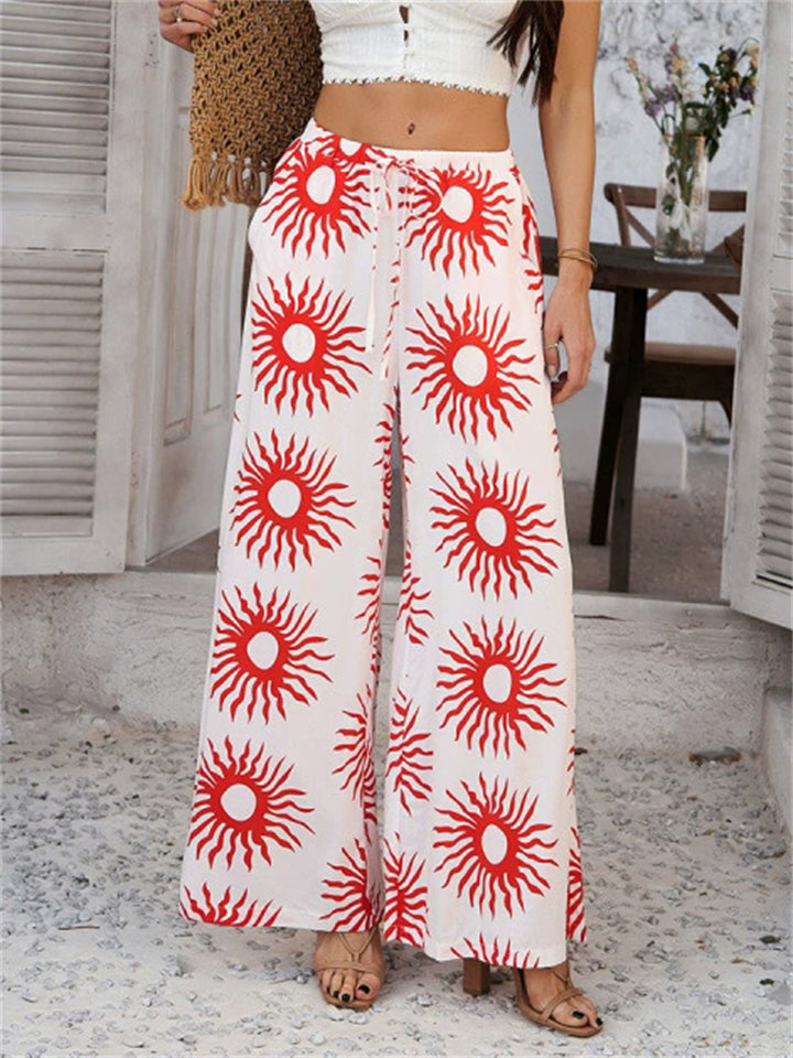 Women's Boho Holiday Style Printed Drawstring Wide Leg Pants