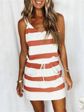 Striped Lace-up Drawstring Relaxed Sundress for Ladies