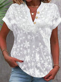 Women's Summer Embroidered V Neck Casual Short Sleeve Shirt