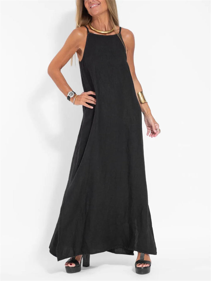 Cozy Flowy Cotton Linen Side Split Tank Dress for Women