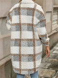 Women's Autumn Casual Color Block Plaid Button Up Mid-Length Coat