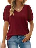 Women's Elegant Mesh Puff Sleeve V-Neck Slim Fit Shirt