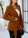 Women's Trendy Brown Solid Colors Lapel Tie Waist Suit Coat