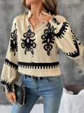 Ladies' Autumn Vintage Ethnic Style Printed Stand Collar Button Up Blouses