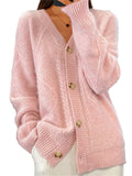 Women's Elegant Solid Color Button Up Warm Sweater Cardigan