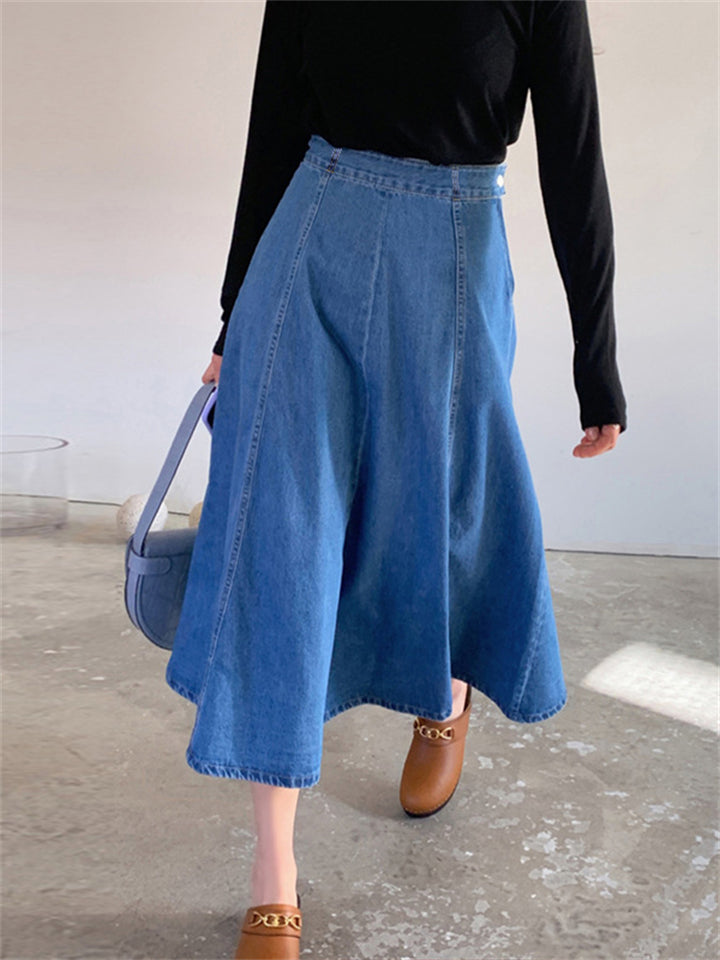 Korean Style Plus Size Ladies Blue Denim Skirts