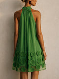Womens Green Halter Neck Sheer Applique Cocktail Mini Dress