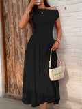 Women's Summer Solid Color Pockets One Shoulder Dress