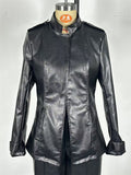Women's Vintage Black Faux Leather Open Cardigan Jackets