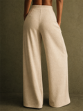 Women High Waist Wide Leg Cross Waist Pleated Chic Trousers