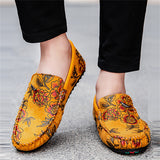 Male's Trendy Faux Leather Roses Printed Flats Moccasin Shoes