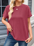 Women's Summer Solid Color Stripe Round Neck T-Shirt