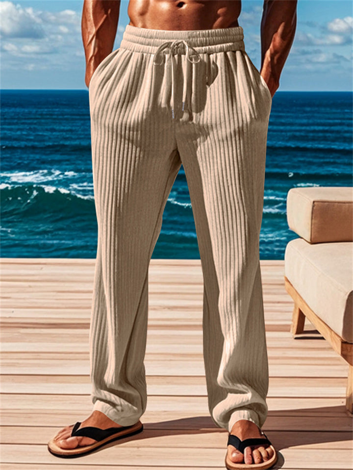 Men's Casual Solid Color Stripe Mid Rise Drawstring Pants