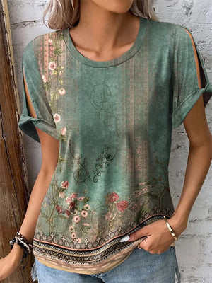 Women's Floral Printed Short-sleeved Ethnic Style Shirts