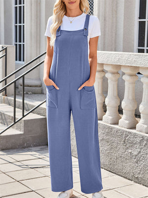 Women's Summer Casual Solid Color Pockets Strap Jumpsuits