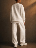 Women Cable Knit 2 Piece Loungewear Sweatshirt Joggers Set