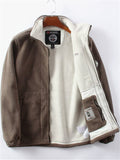 Men's Thicken Solid Color Patch Casual Zip Up Plus Size Fleece Coats