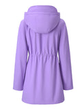 Women's Autumn Contrast Color Drawstring Waist Plaid Lining Hooded Trench Coat