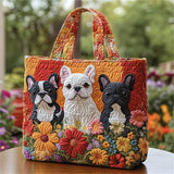 Cute French Bulldog Floral Quilted Tote Bag for Women