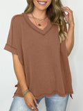 Women's Solid Color Pullover Split Patchwork T-Shirts