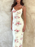 Female Sexy Slim Fit Floral Maxi Slip Dresses