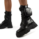 Cool Chunky Sole Lace-up Pouch Combat Boots