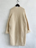 Female Oversized Mid Length Cardigan Sweater with Patch Pocket