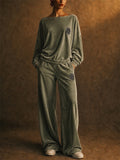 Women Velvet 2 Piece Lounge Set Boat Neck BatWing Sleeve Wide Leg Outfits