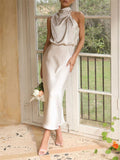Elegant Sleeveless Silky Soft Halter Cocktail Dress for Lady