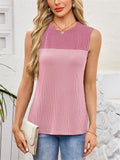 Women's Contrast Color Stripe Sleeveless Round Neck T-Shirt
