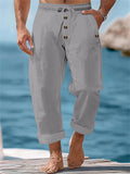 Mens' Casual Solid Color Cotton Linen Drawstring Pants