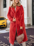 ‌Women's Faux Fur Lapel Lace Up Long Cardigan Coat Winter Warm‌