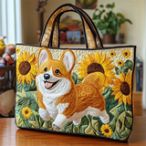 Corgi Dog with Sunflower Pattern Canvas Tote Bag