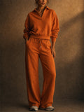 Women 2 Piece Casual Polo Wide Leg Lounge Set Sweatsuit